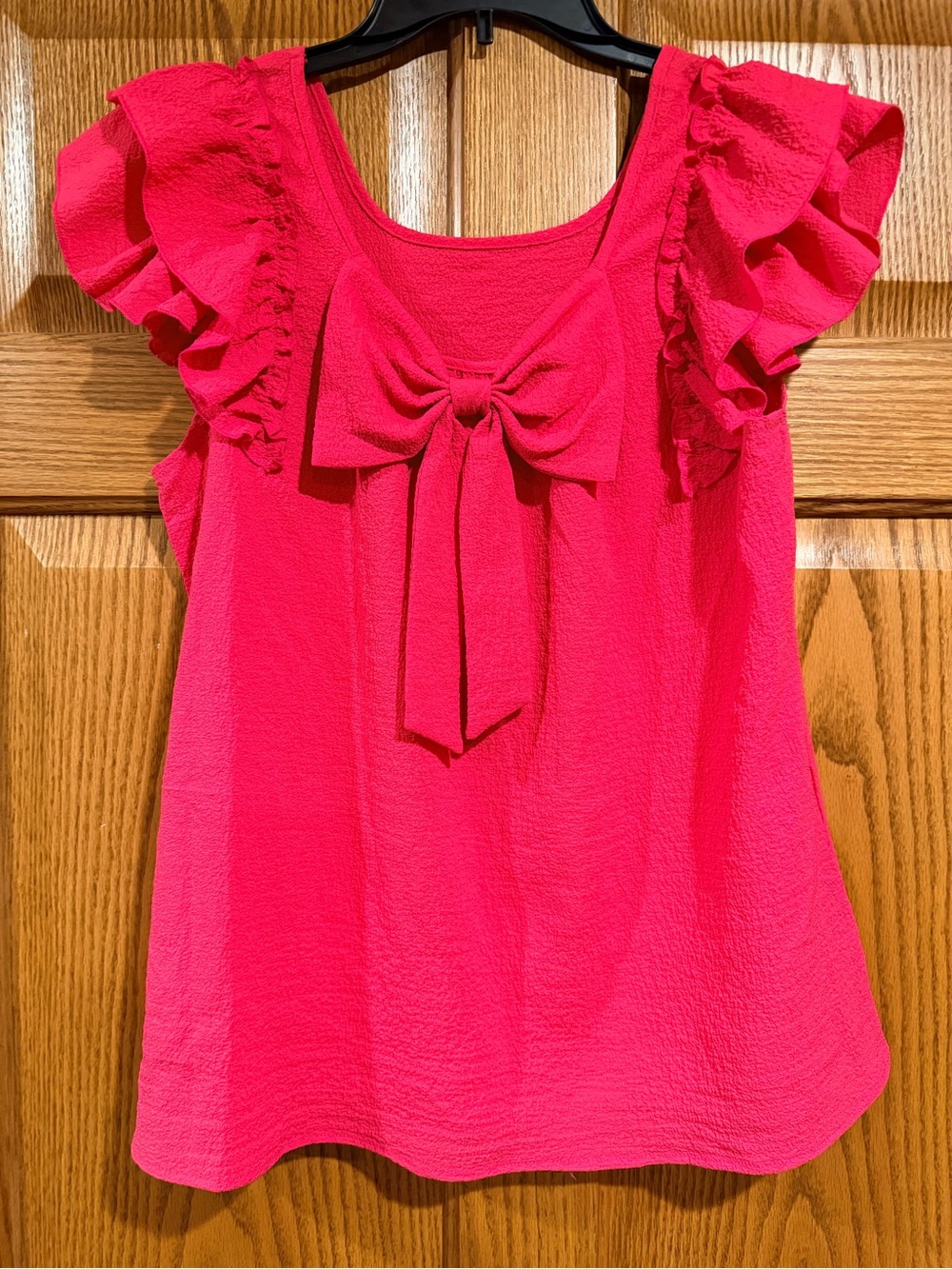 Women's Ruffle Sleeve Bow-Back Top in Raspberry Pink - Picture 5 of 6